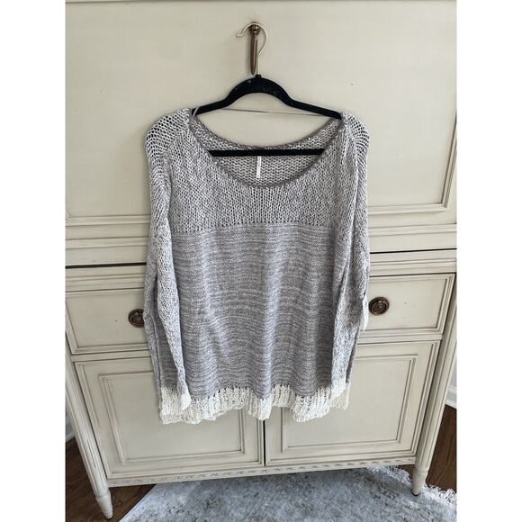 Free People Sweaters - NWT Free People Oversized‎ Knit Sweater Brown Cream Size Medium Cotton Side Slit